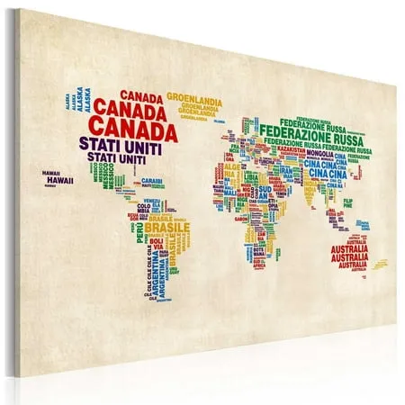 Tiptophomedecor Stretched Canvas World Map Art - Italian Names Of Countries In Vivid Colors - Stretched & Framed Ready To Hang Art