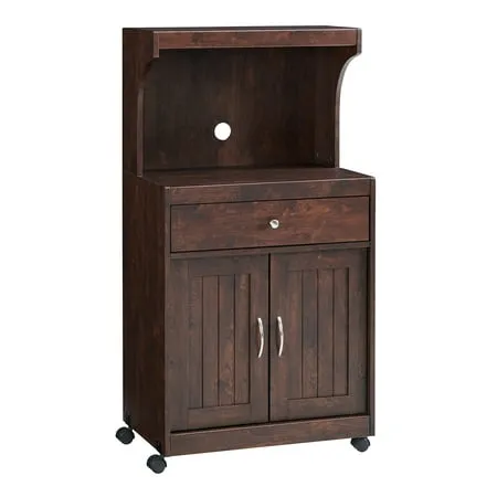 Home Source Mahogany Microwave Cart with Double Door Cabinet, 1 Drawer, and Top Shelf