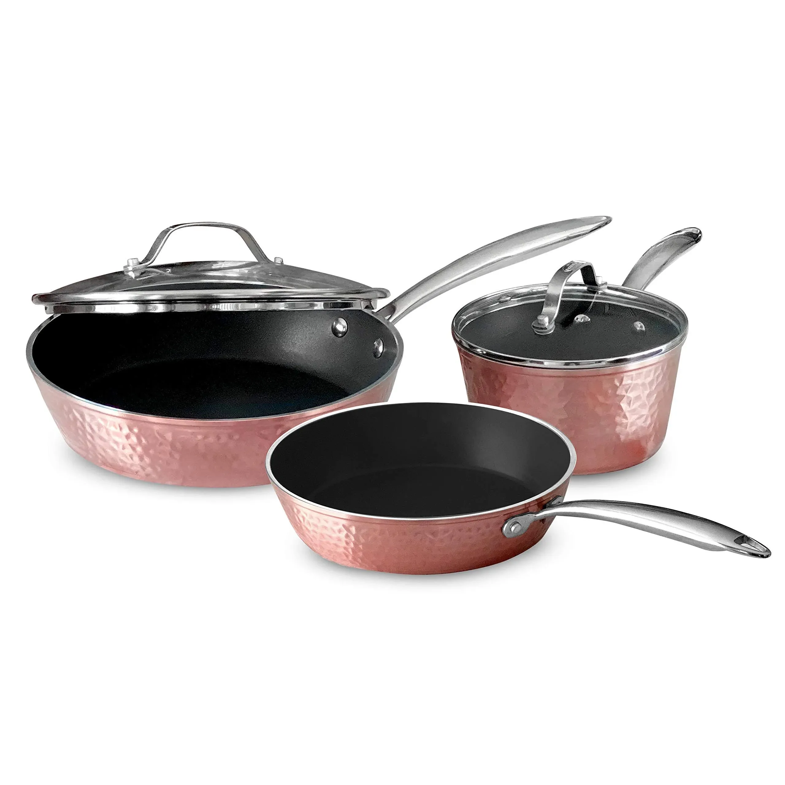 Orgreenic 5 Piece Ceramic Non-Stick Cookware Set, Hammered Rose Gold