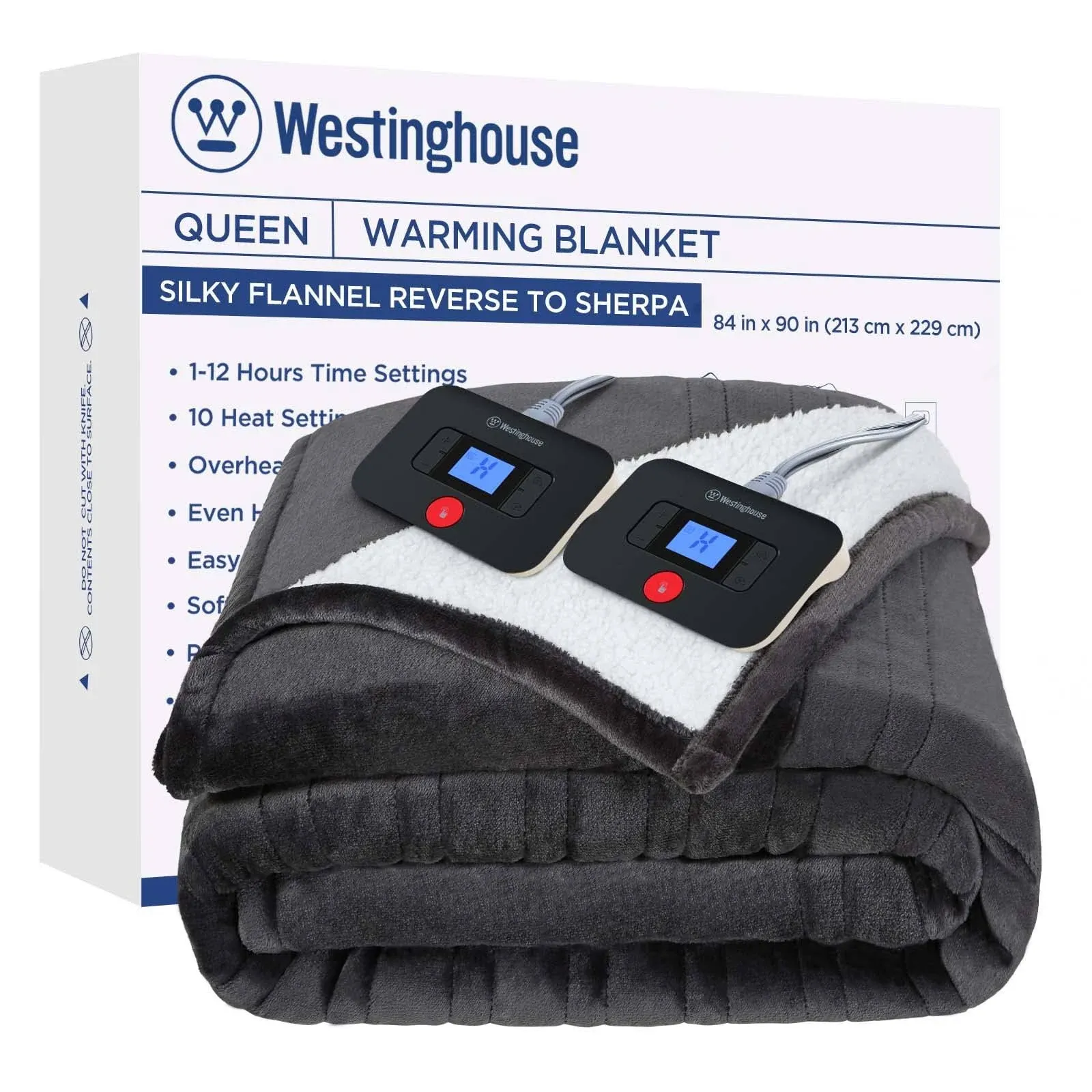 Westinghouse Electric Blanket Heated Blanket | 10 Heating Levels & 1 to 12 Hours Heating Time Settings | Flannel to Sherpa Reversible 62x84 Twin Size | Machine Washable, Beige