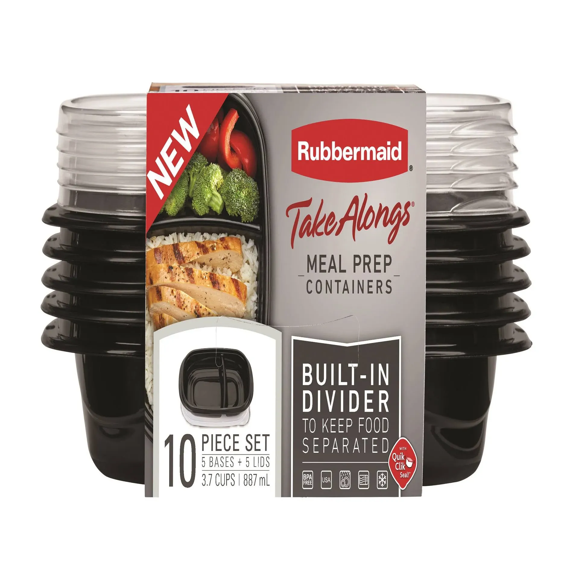 Rubbermaid Take Alongs 3.7 Cups Black Food Container and Lid 5 pk - Total Qty: 1