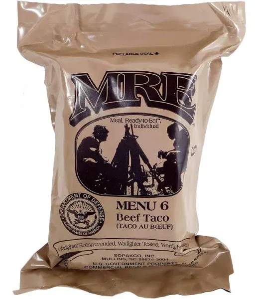 Western Frontier MRE Meals Ready-to-Eat Select Your Meal Genuine US Military Surplus Meals Beef Taco 28