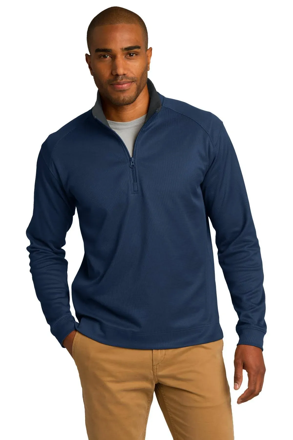 "Port Authority Men's Iron Grey/Black Vertical Texture 1/4-Zip Pullover"