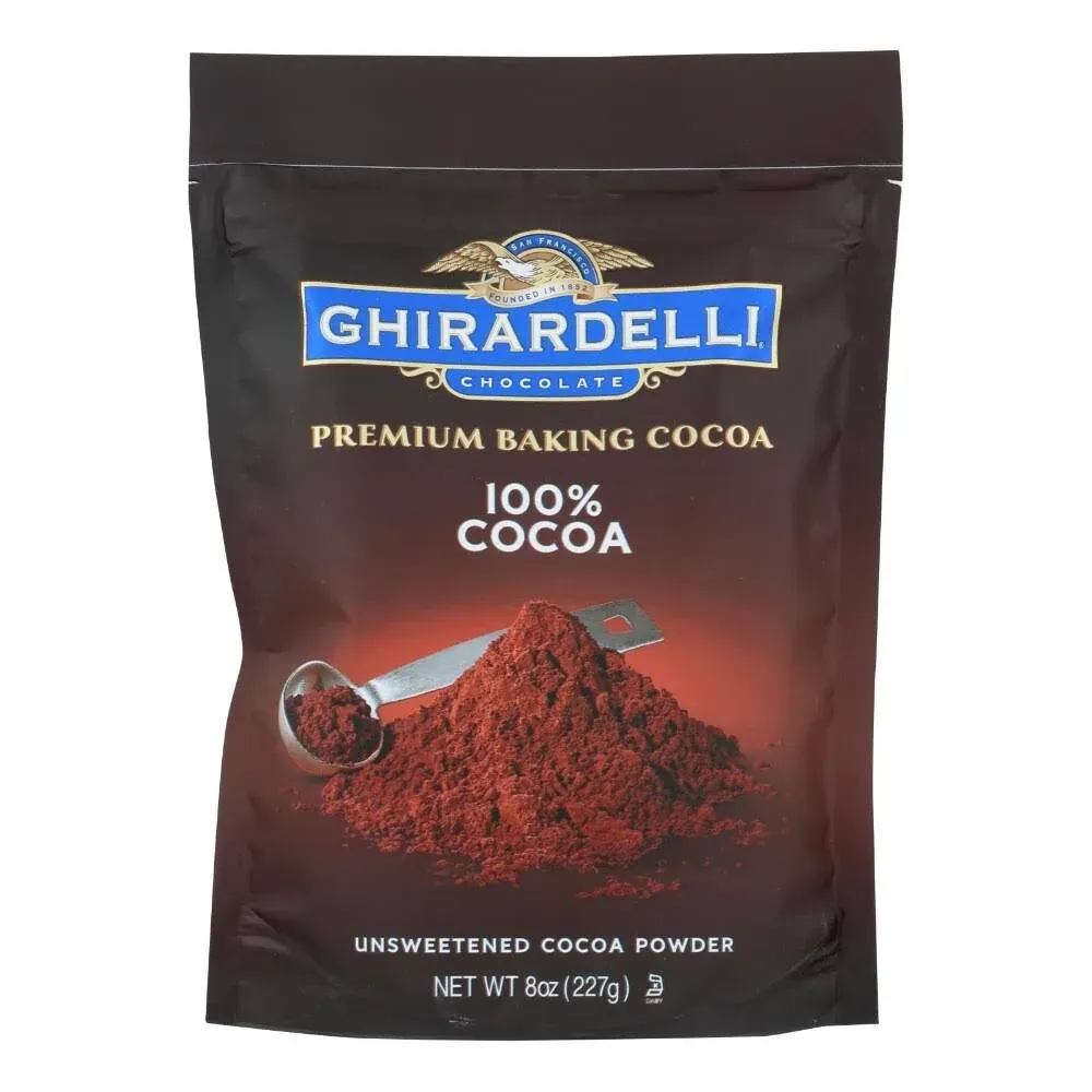 Ghirardelli Unsweetened Cocoa Powder Pouch 8 Ounce Size - 6 per Case.