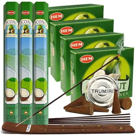 Coconut Incense sticks and cone incense holder variety pack bundle insence insense insienso