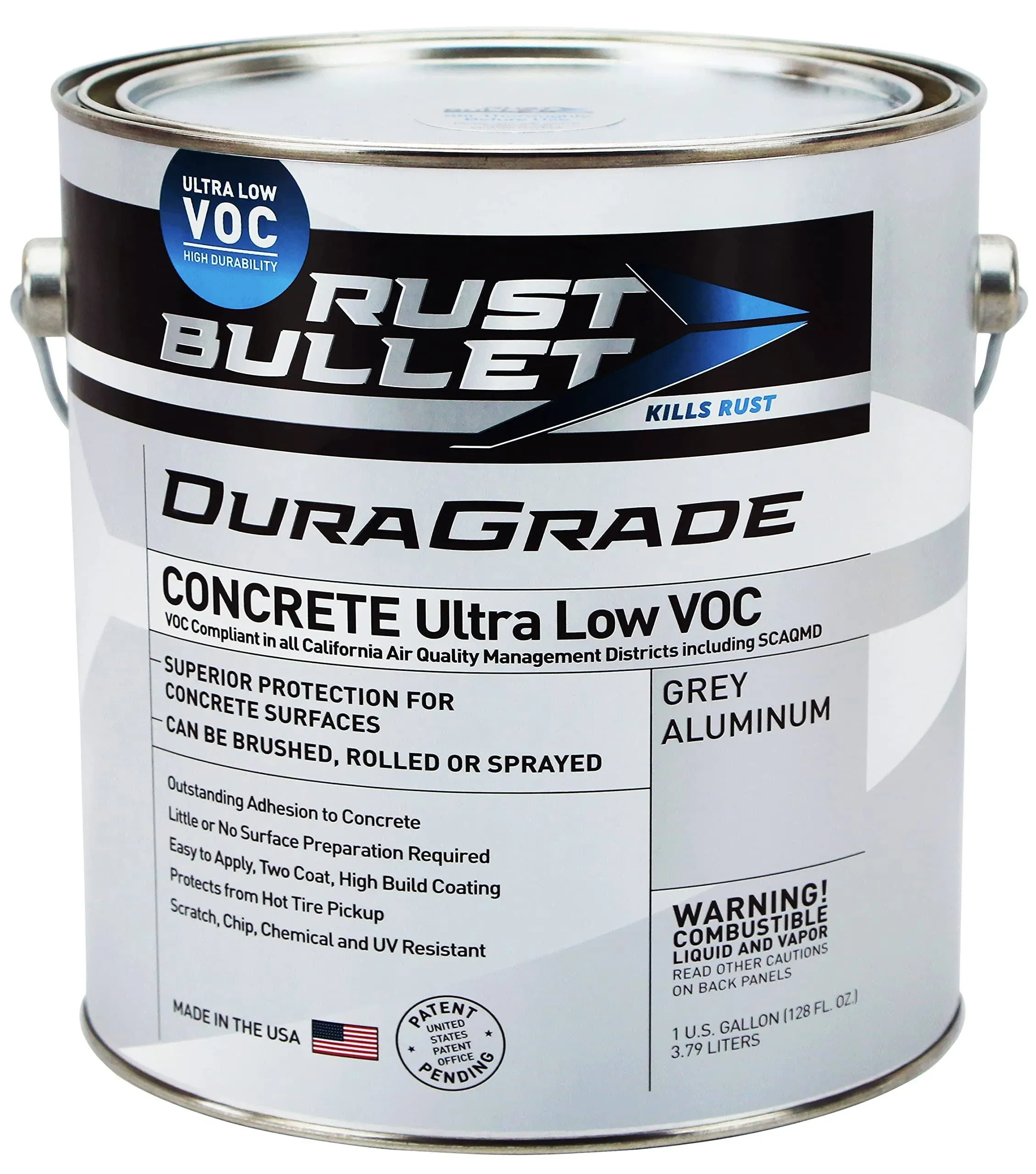 RUST BULLET DuraGrade Concrete Ultra Low VOC 1 Gallon - Concrete Paint Indoor Low VOC for Garage Floors, Basements, Porches, Patios and More - Concrete Paint Outdoor - Metallic Gray