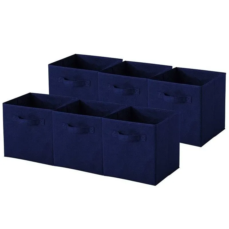 Sorbus Foldable Storage Cubes - 6 Fabric Baskets for Organizing Pantry, Closet, Shelf, Nursery, Playroom, Toy Box, Cubby -11 Inch Dual Handle Collapsible Closet Organizers and Storage Bins (Navy Blue)