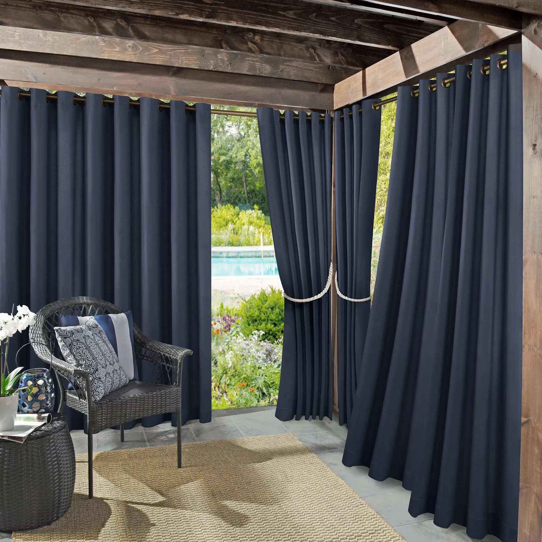 Sun Zero Marina Indoor/Outdoor UV Protectant Energy Efficient Grommet Curtain Panel, 54" x 95", Navy Blue