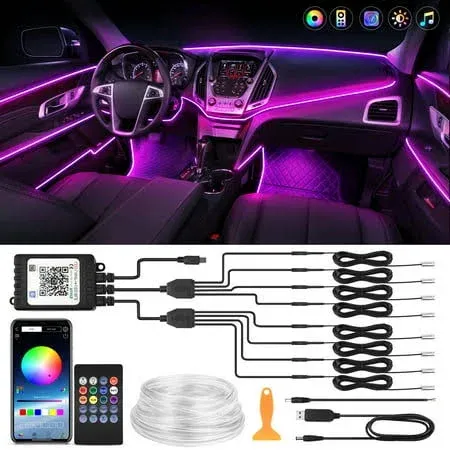  RGB 8 in 1 Interior Car LED Strip Lights Car Neon Accent Lighting Kit