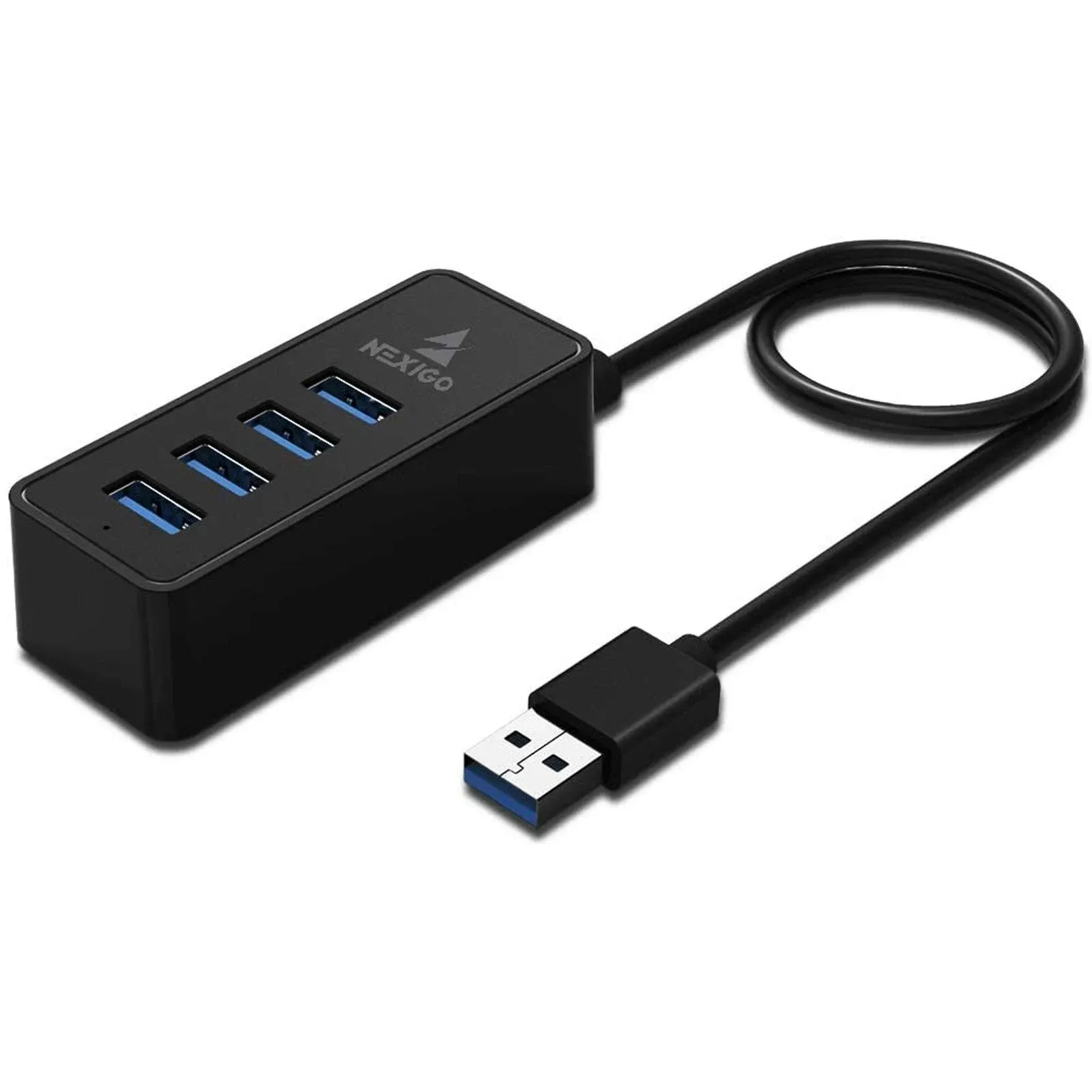 NexiGo 4-Port USB 3.0 Hub, Data USB Hub with 2 ft Extended Cable, for MacBook, Mac Pro, Mac Mini, iMac, Surface Pro, XPS, PC, Flash Drive, Mobile HDD