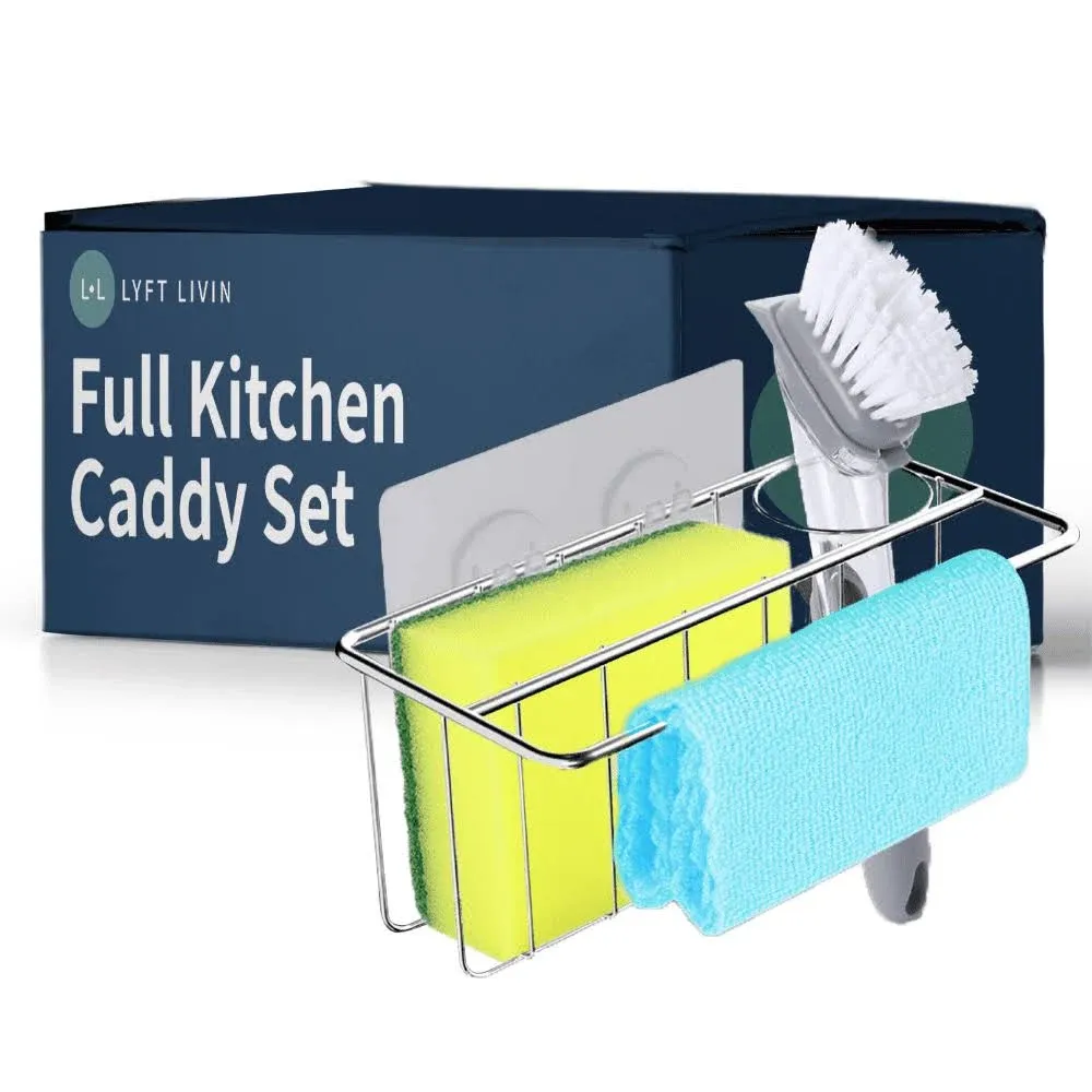 Lyft Livin 4 in 1 Kitchen Sink Organizer Caddy with Soap Brush, Dish Cloth ...