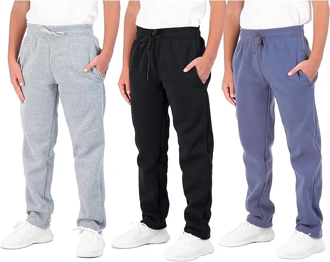 Real Essentials 3 Pack: Boys' Tech Fleece Open Bottom Sweatpants with Pockets