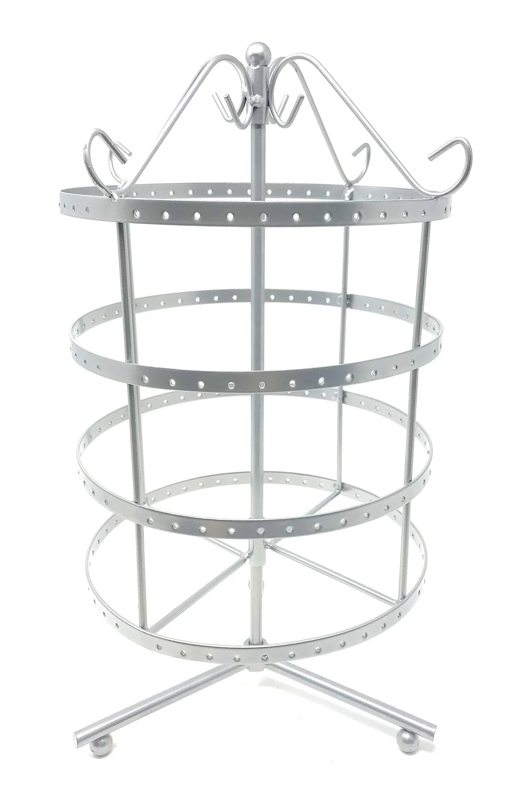 4 Tiers Antique Silver Rotating 92 Pairs Earring Holder ~Necklace Organizer Stand ...