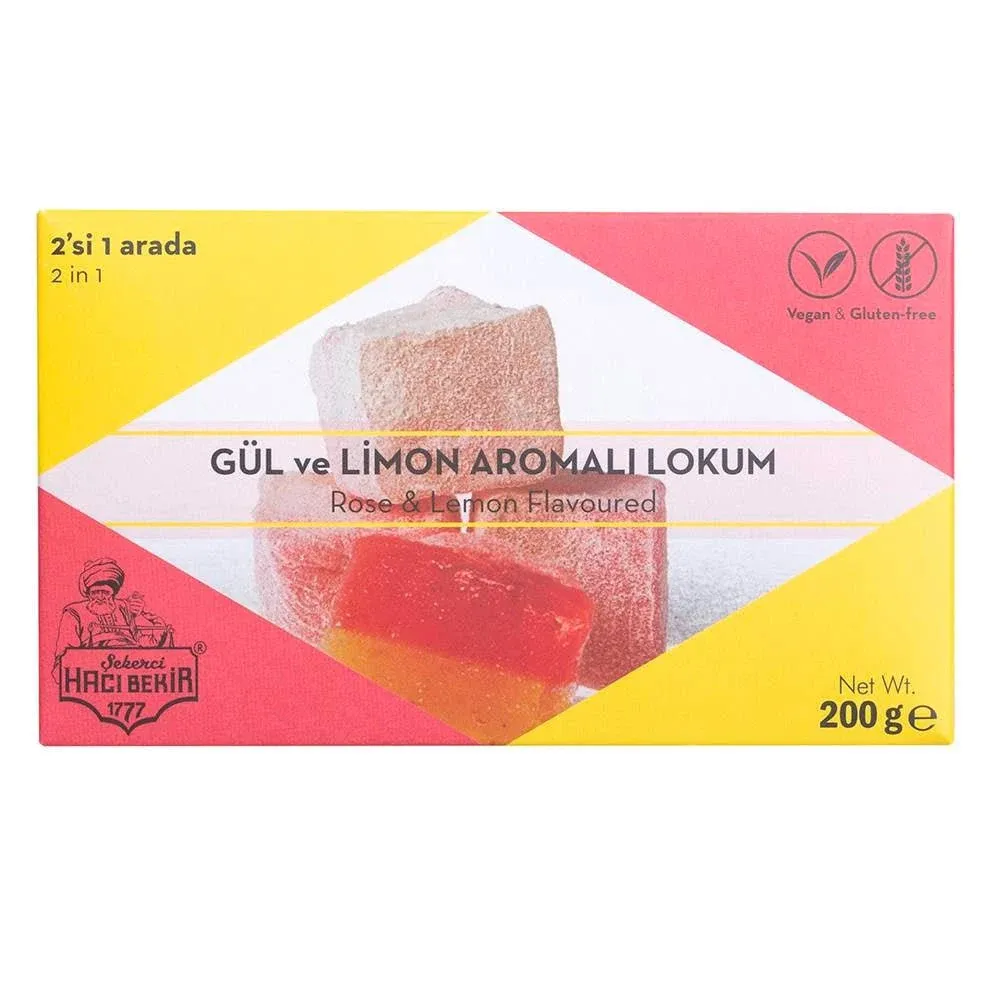 Haci Bekir Turkish Delight with Rose and Lemon Flavors - 0.44 lb (200g) - Exclusive Confectionery Treat