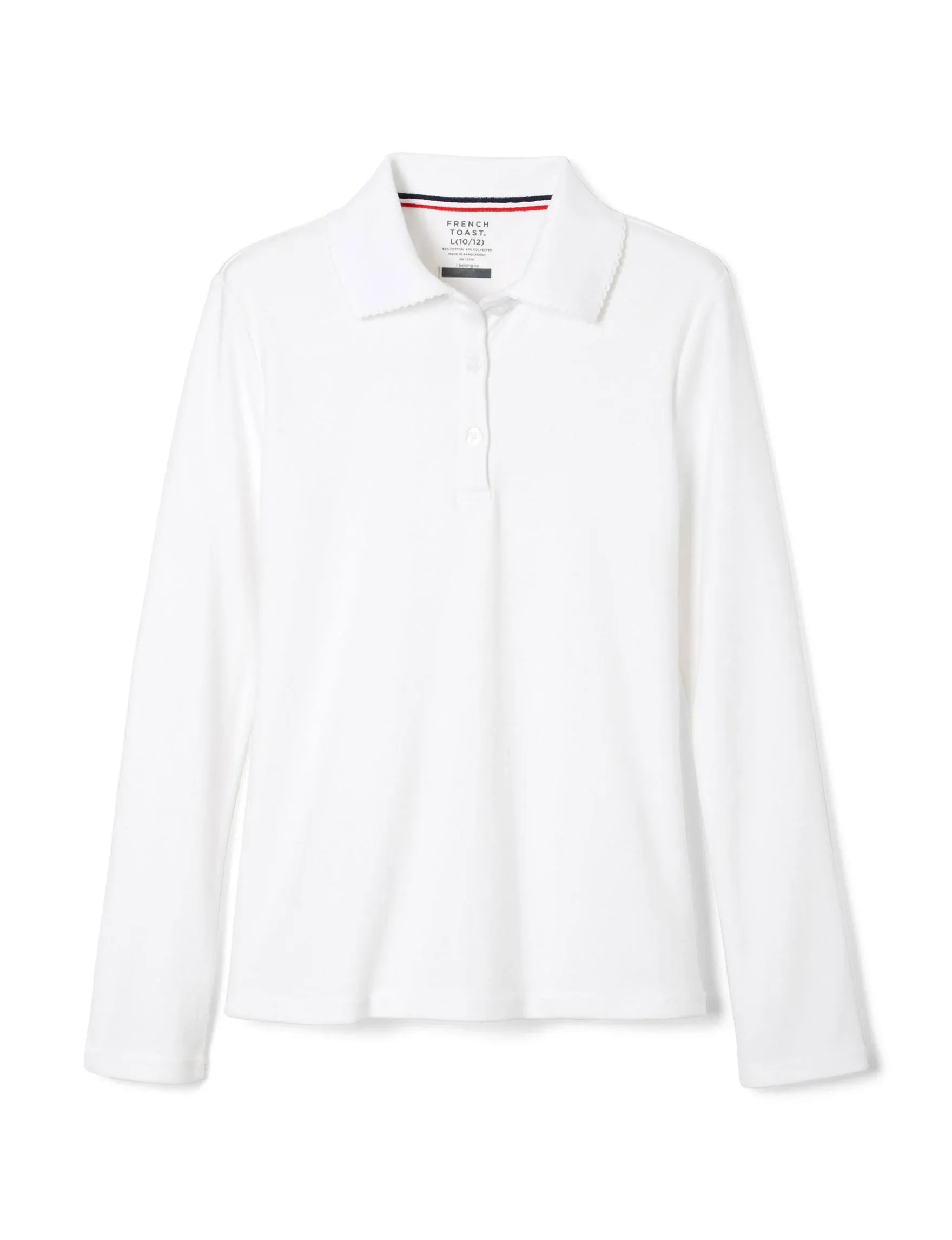 French Toast Girls Long Sleeve Interlock Polo with Picot Collar