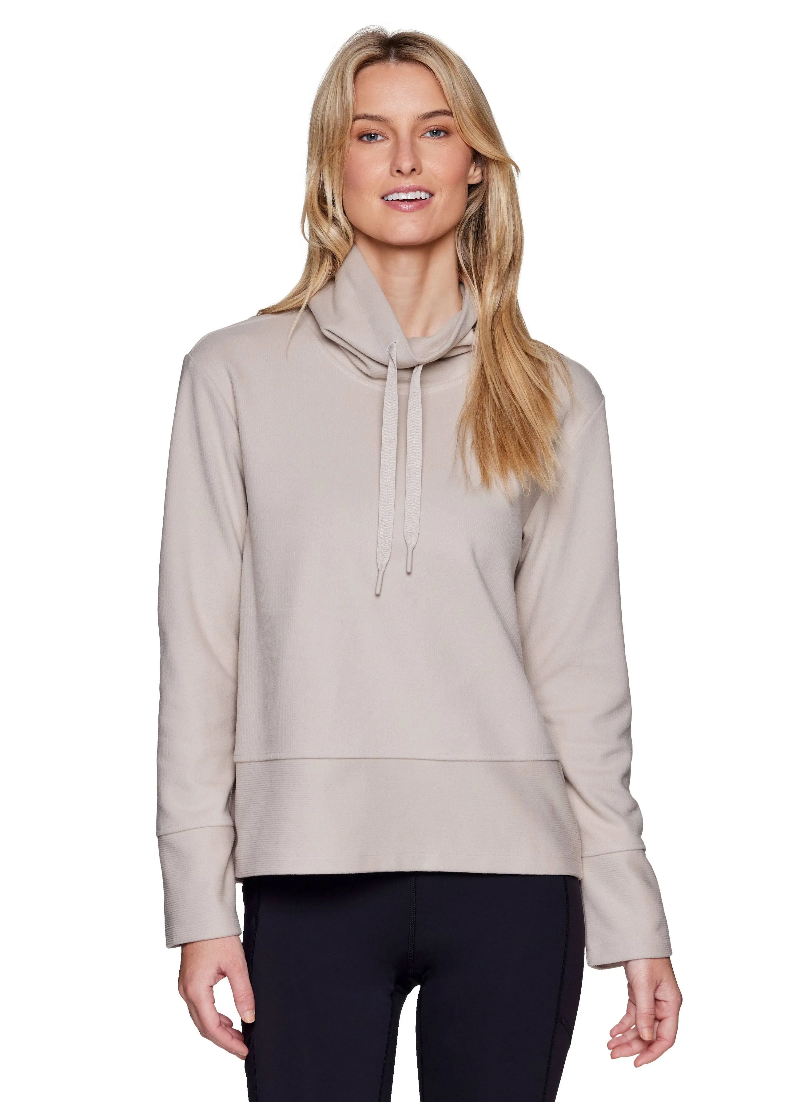 Rbx Active Women's Faith Textured Fleece Cowl Neck Pullover Top Sand | Size Large