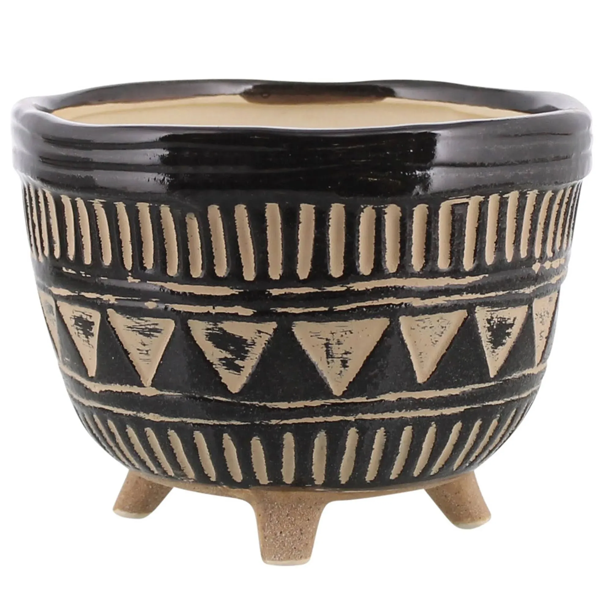 HomArt Large Apache Print Bowl, 6.75-inch Length, Ceramic, Black and Natural