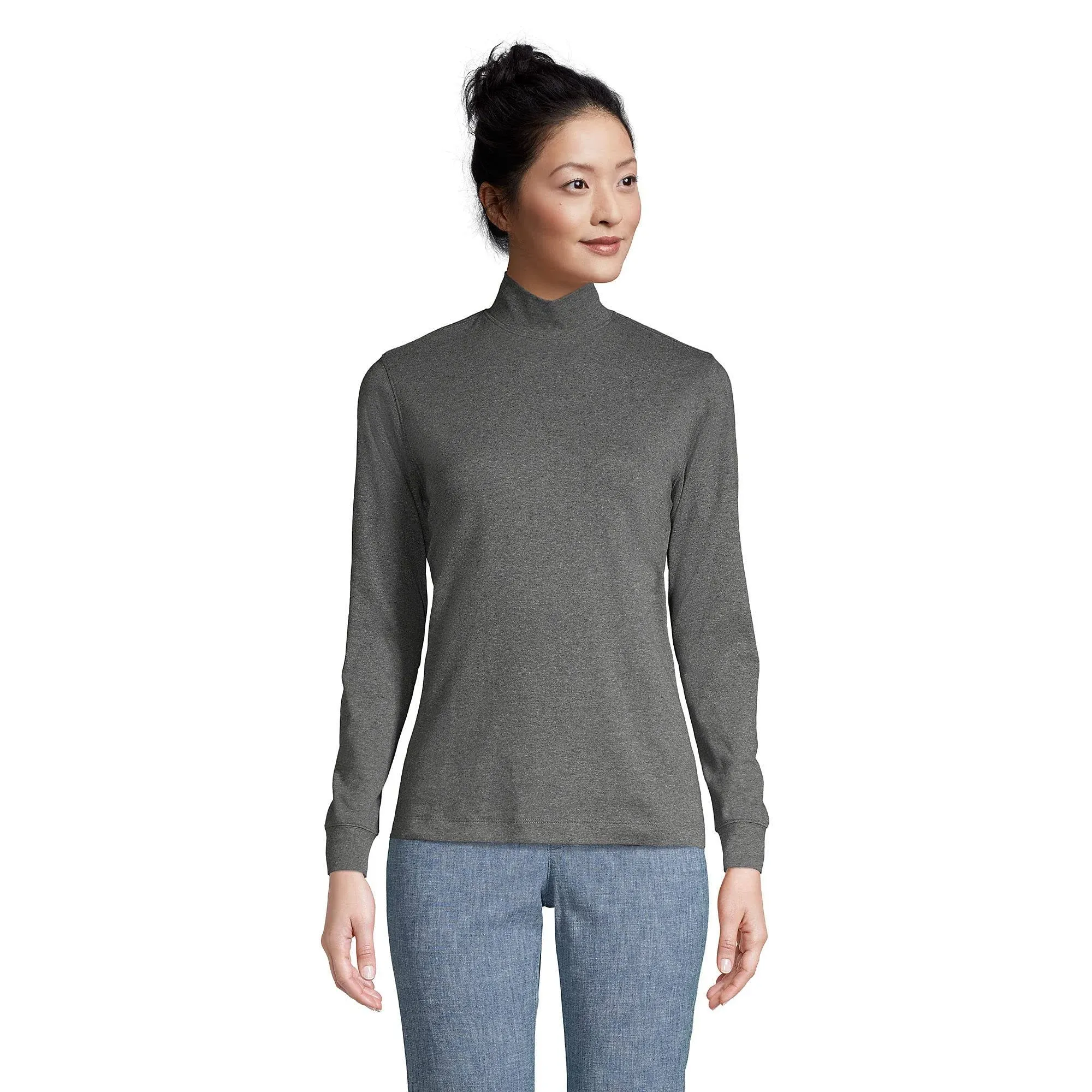 Women's Lands' End Relaxed Cotton Long Sleeve Mock Turtleneck