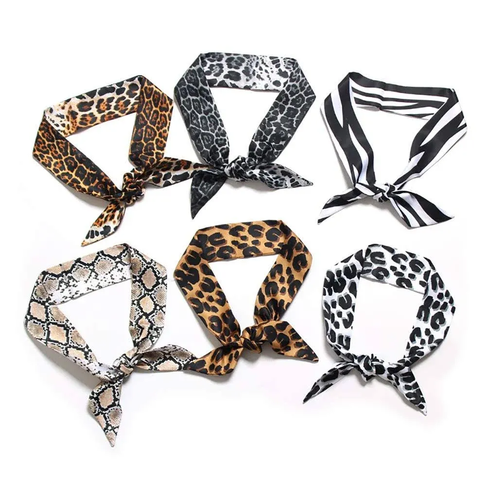 6pcs Creative Leopard Grain Series Bag Handbag Handle Ribbon Scarf Hair Head Band Neck Scarf Neckerchief Scarf Fashion Gifts