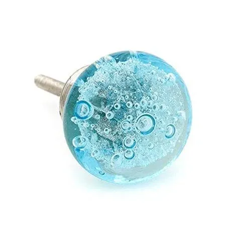 Aqua Blue Bubbles Glass Decorative Dresser Drawer, Kitchen Cabinet or Door Knob ...