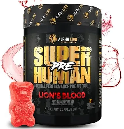 ALPHA LION Pre Workout Powder, Beta Alanine, L-Taurine & Tri-Source Caffeine for Sustained Energy & Focus, Nitric Oxide & Citrulline for Pump (21 Servings, Lion's Blood Flavor)