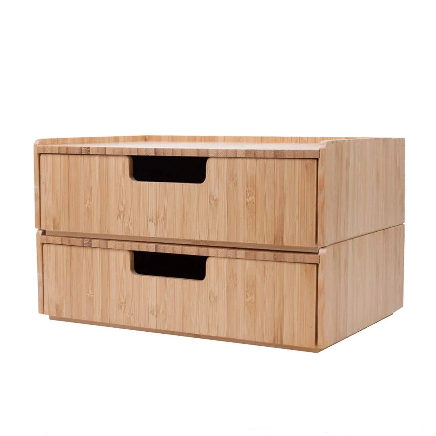 Bamboo Drawer 2 Pack Combo Set Stackable Storage Solution for Office Supplies, B