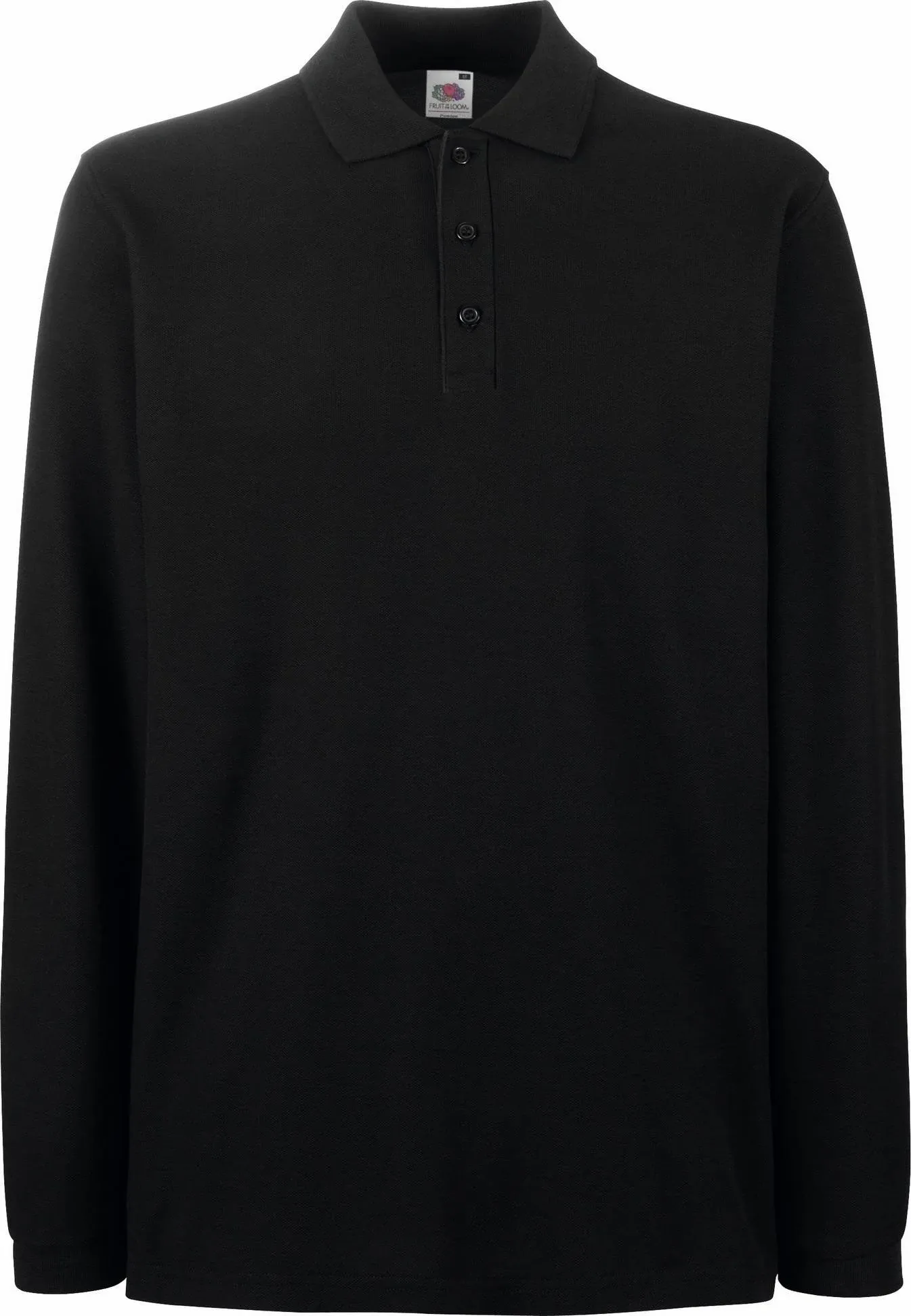 Fruit of The Loom Mens Premium Long Sleeve Polo Shirt / S / Black