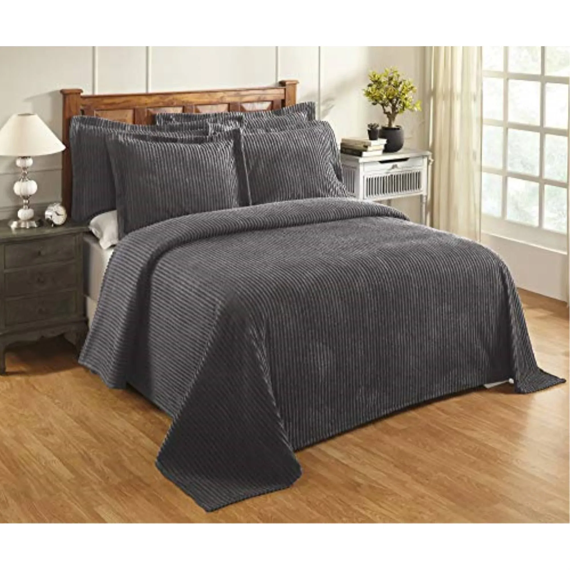 Better Trends Gray Full/Double Bedspread, 100% Cotton Tufted - Classic Stripe Coverlet, Soft & Cozy Bedding for All Seasons, Machine Washable - Jullian Collection