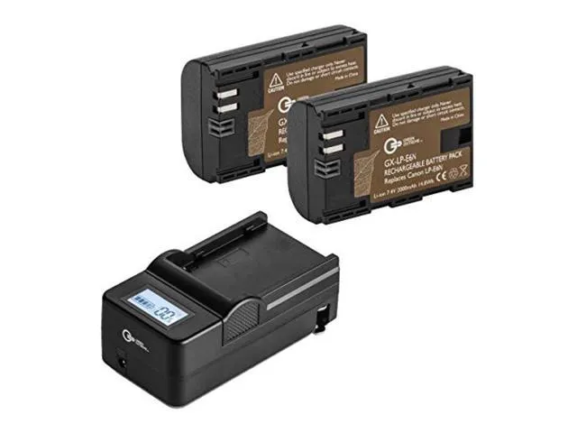 lp-e6n battery, 2 pack and compact smart battery charger for canon xc15, eos 60d, eos 70d, eos 80d, eos 5d ii, eos 5d iii, eos 5