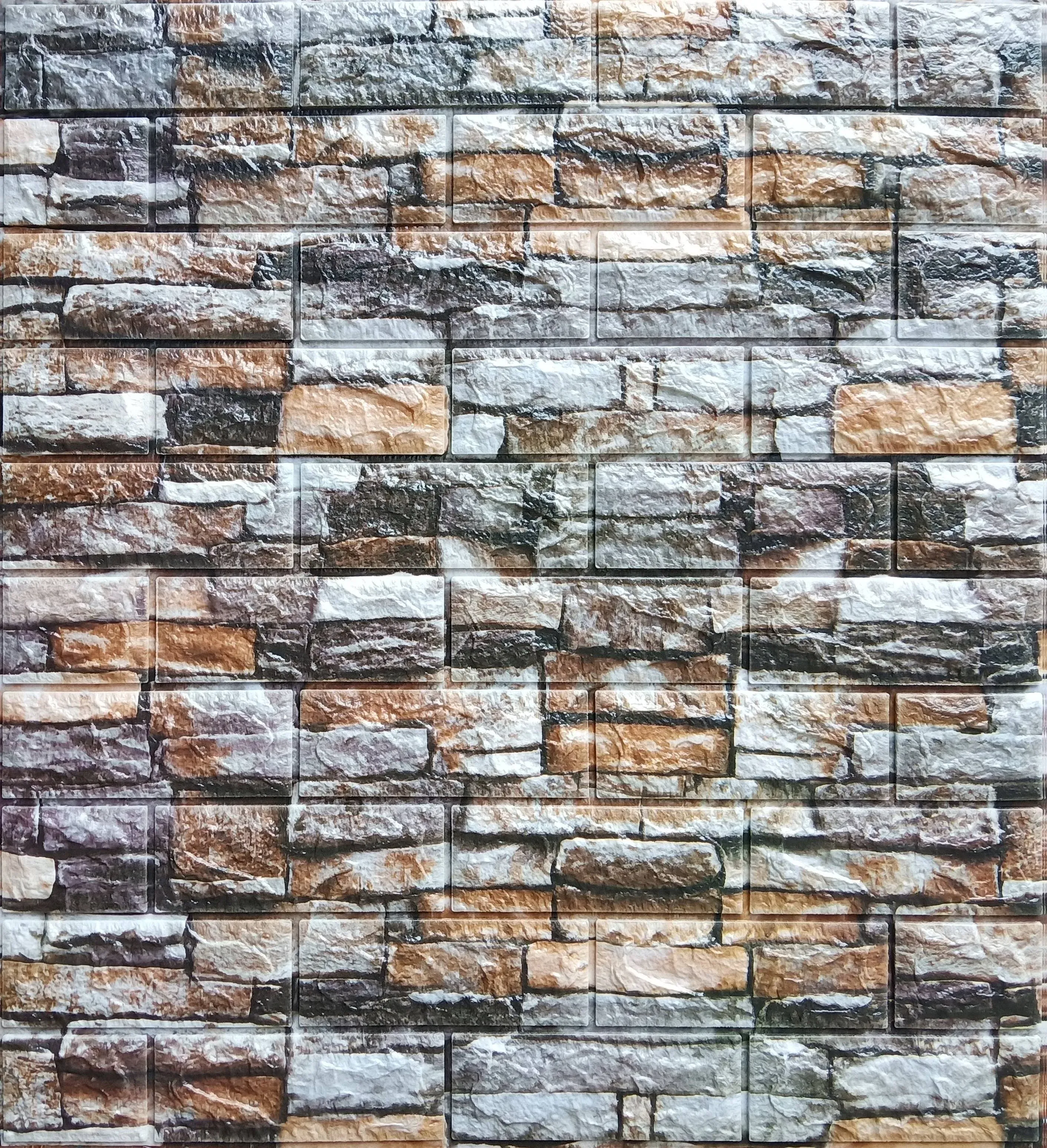 Dundee Deco Peel and Stick 3D Self Adhesive Foam Wallpaper - Multicolored Faux Bricks, Stones, 2.3 ft x 2.3 ft Each, 10-Pack