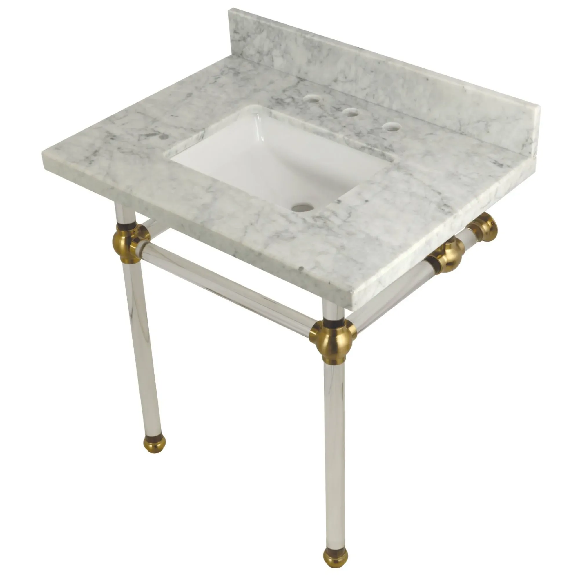 Kingston Brass KVPB3030MASQ6 Templeton Console Sink, 30" (L) x 30-3/16" (W) x 11-1/4" (H), Carrara Marble/Polished Nickel