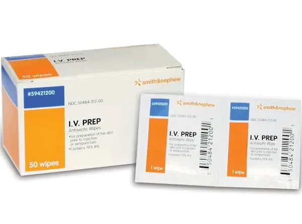 Smith+Nephew I.V. PREP Antiseptic Wipes 50 Count