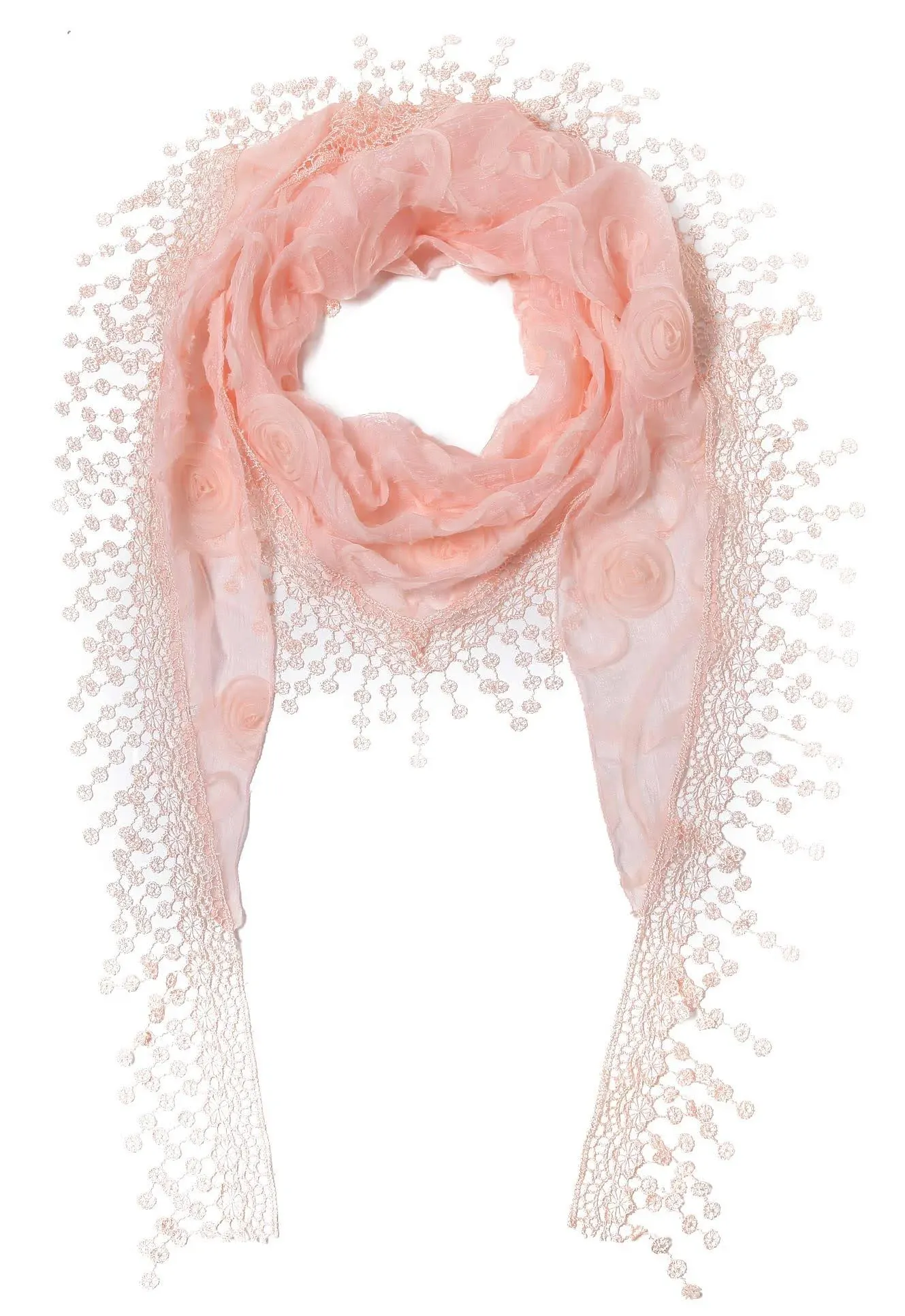 Cindy & Wendy Lightweight Triangle Floral Fashion Lace Fringe Scarf Wrap for Women