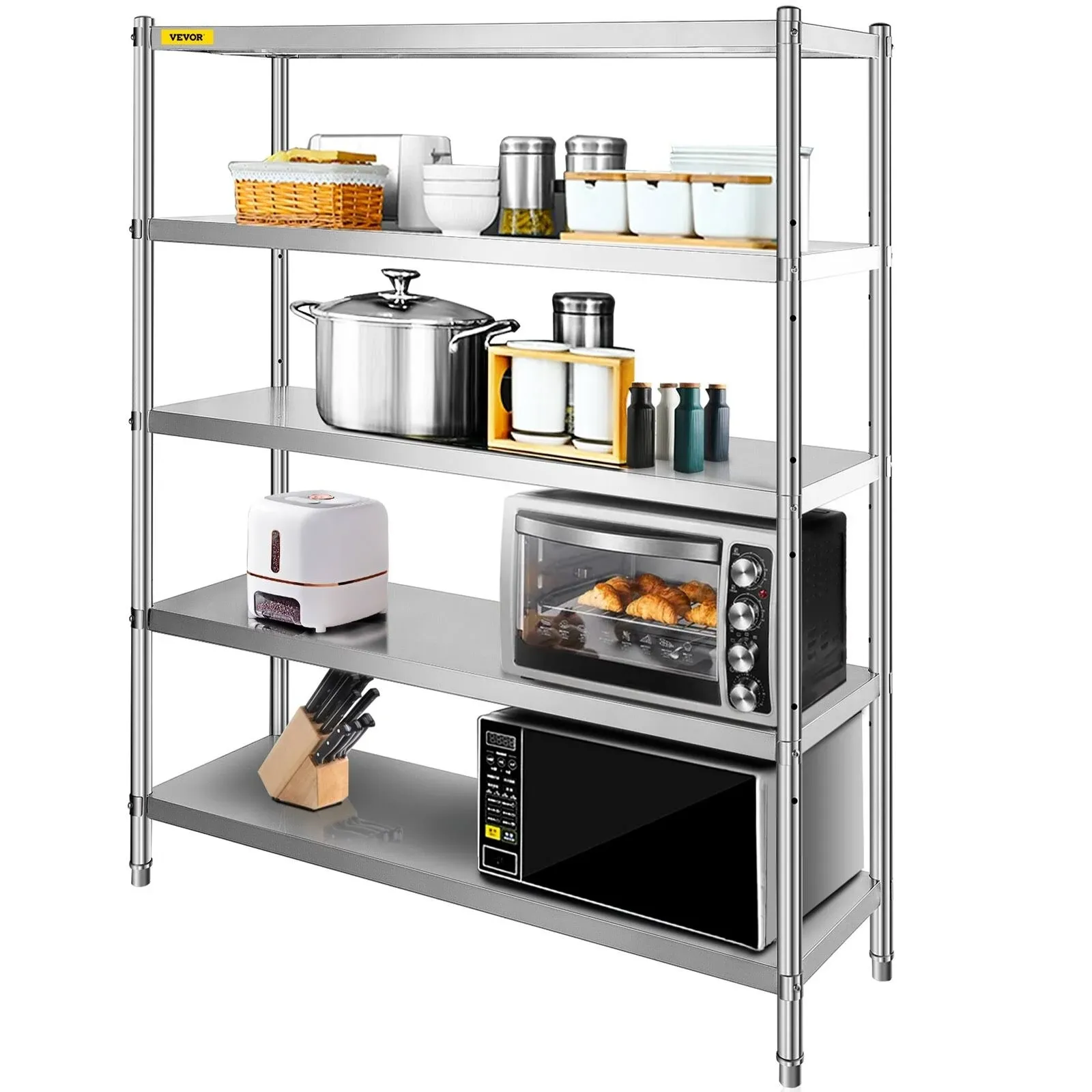 Stainless Steel Shelving 60X18.5 Inch 5 Tier Adjustable Shelf Storage Unit Stain