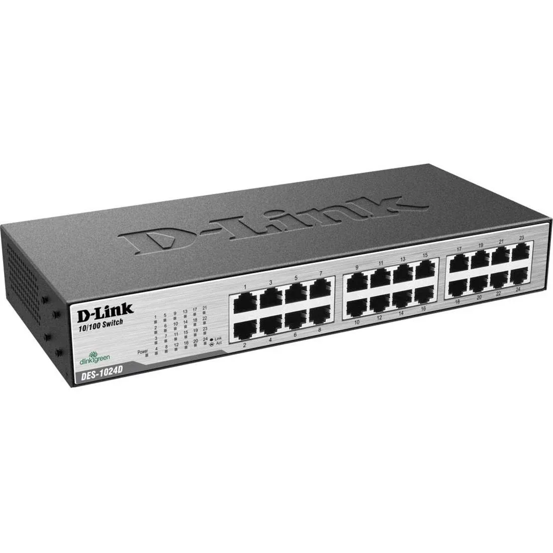 D-Link Fast Ethernet Switch, 24 Port Unmanaged 10/100 Mbps Desktop Rackmount Network Internet Hub (DES-1024D), Black