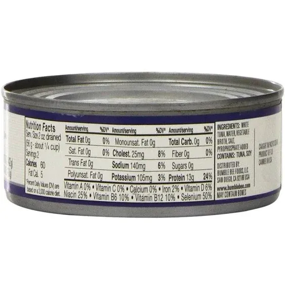 Bumble Bee Solid White Albacore Tuna in Water 5 oz Can (Pack of 8) - Wild Caught Tuna - 29g Protein per Serving - Non-GMO Project Verified Gluten Free Kosher - Great for Tuna Salad & Recipes