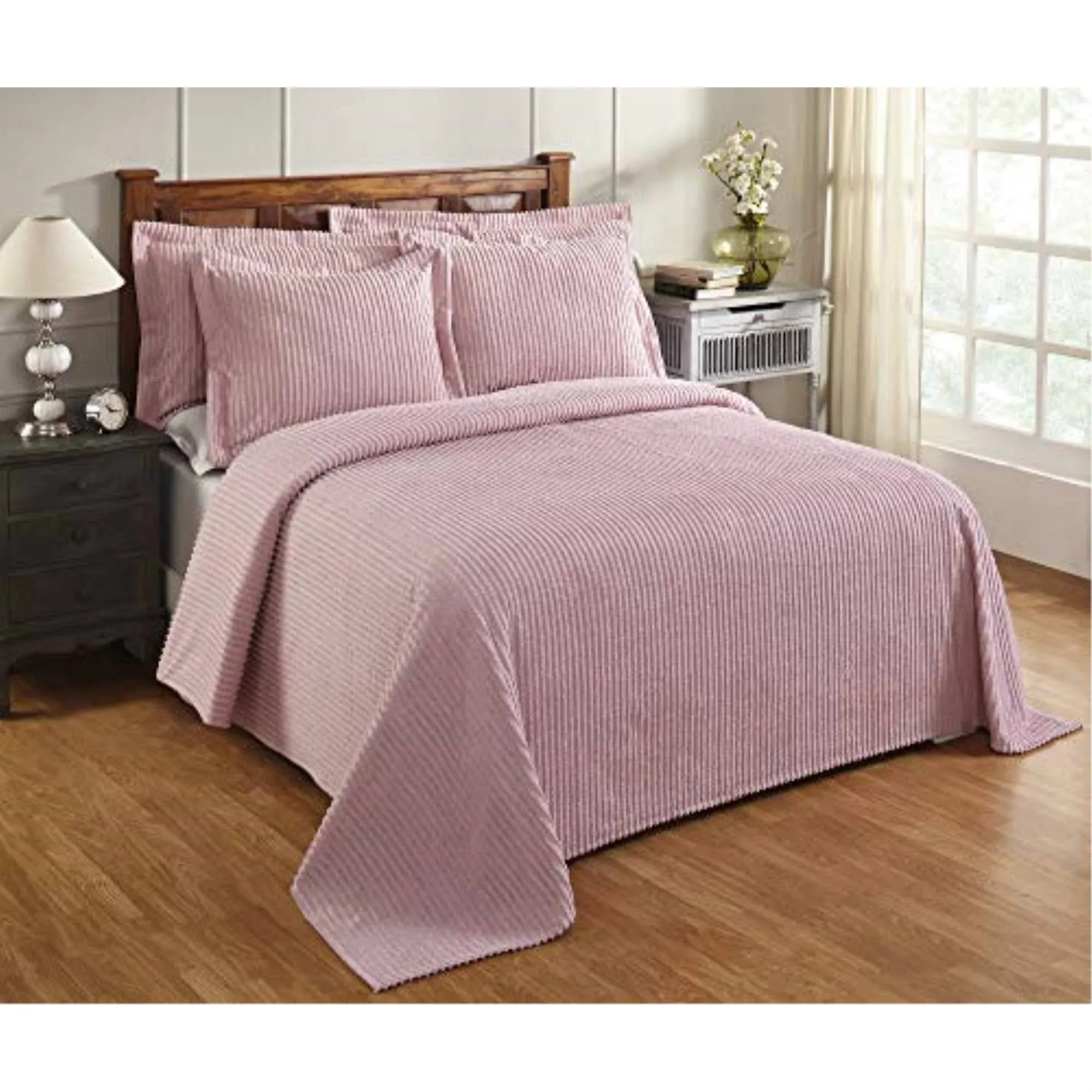 Better Trends Pink Full/Double Bedspread, 100% Cotton Tufted - Classic Stripe Coverlet, Soft & Cozy Bedding for All Seasons, Machine Washable - Jullian Collection