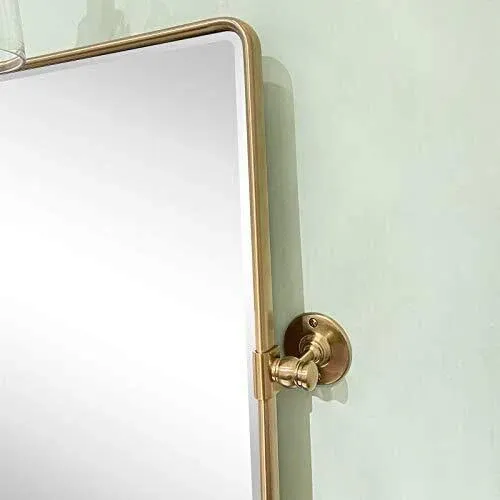 TEHOME 20 x 24 inch Farmhouse Gold Metal Framed Pivot Rectangle Bathroom Mirr...