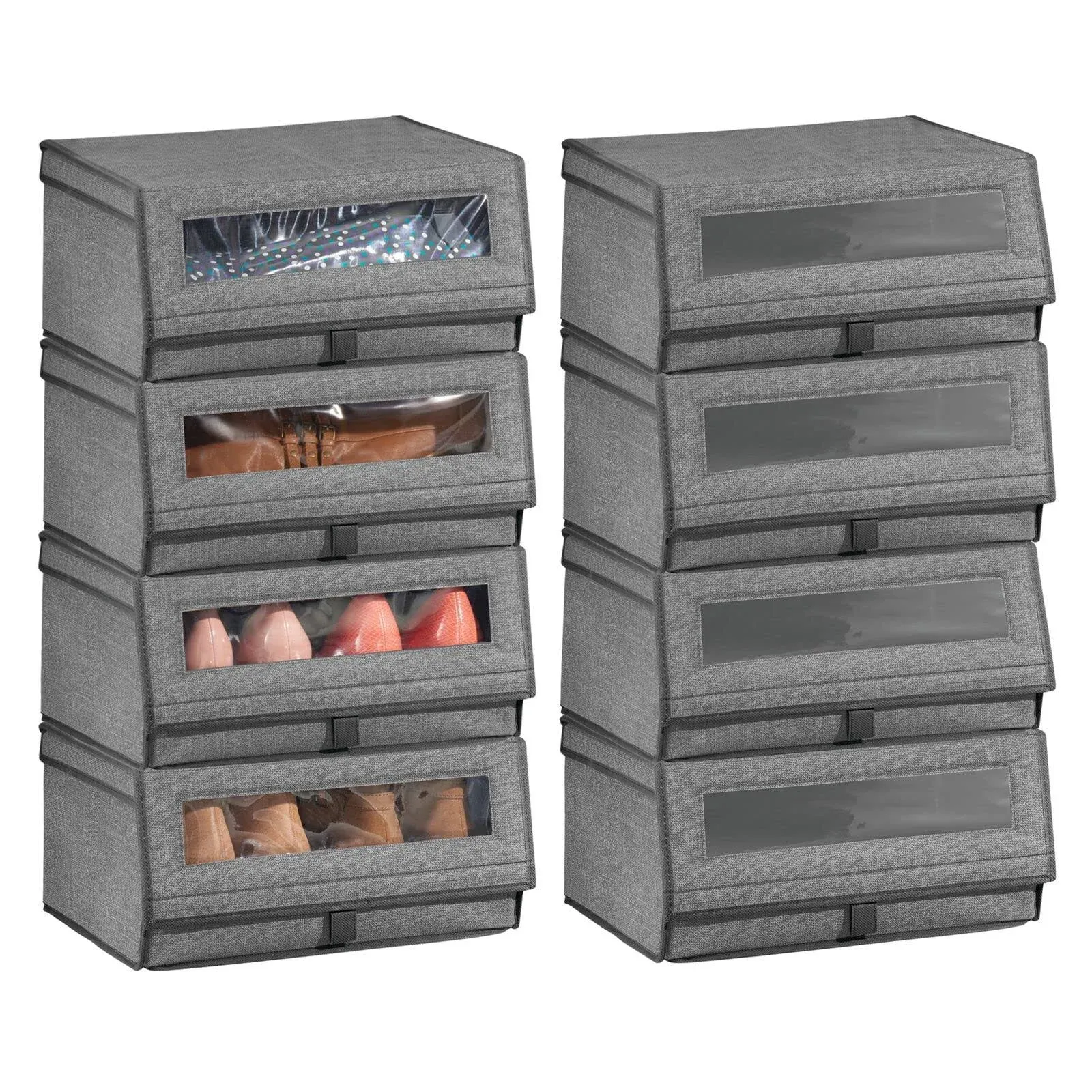 mDesign Large Fabric Closet Shoe Storage Box, 8 Pack - Charcoal Gray