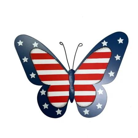 Rustic Metal Hanging American Flag Butterfly Wall Door Yard Signs 5th of July White Blue Red Indoor Outdoor Decorations