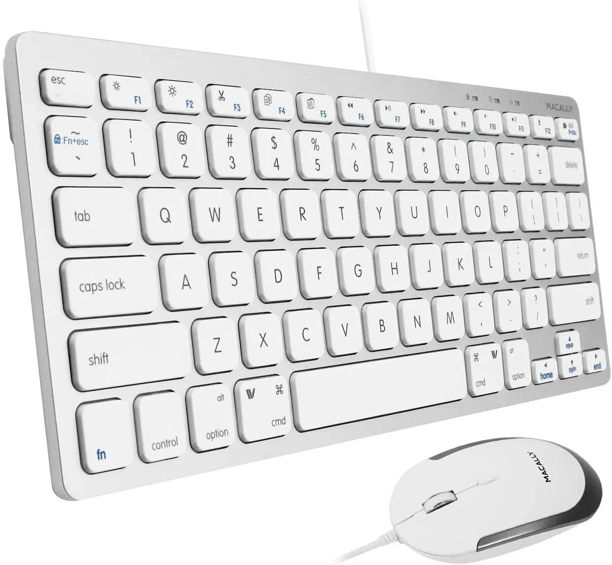 Macally USB Wired Keyboard and Mouse Combo for Mac and PC - Save Space with a Compact Small Mac Keyboard and Mouse for MacBook Pro/Air, iMac, Mac Mini/Pro - Compatible Apple Keyboard and Mouse