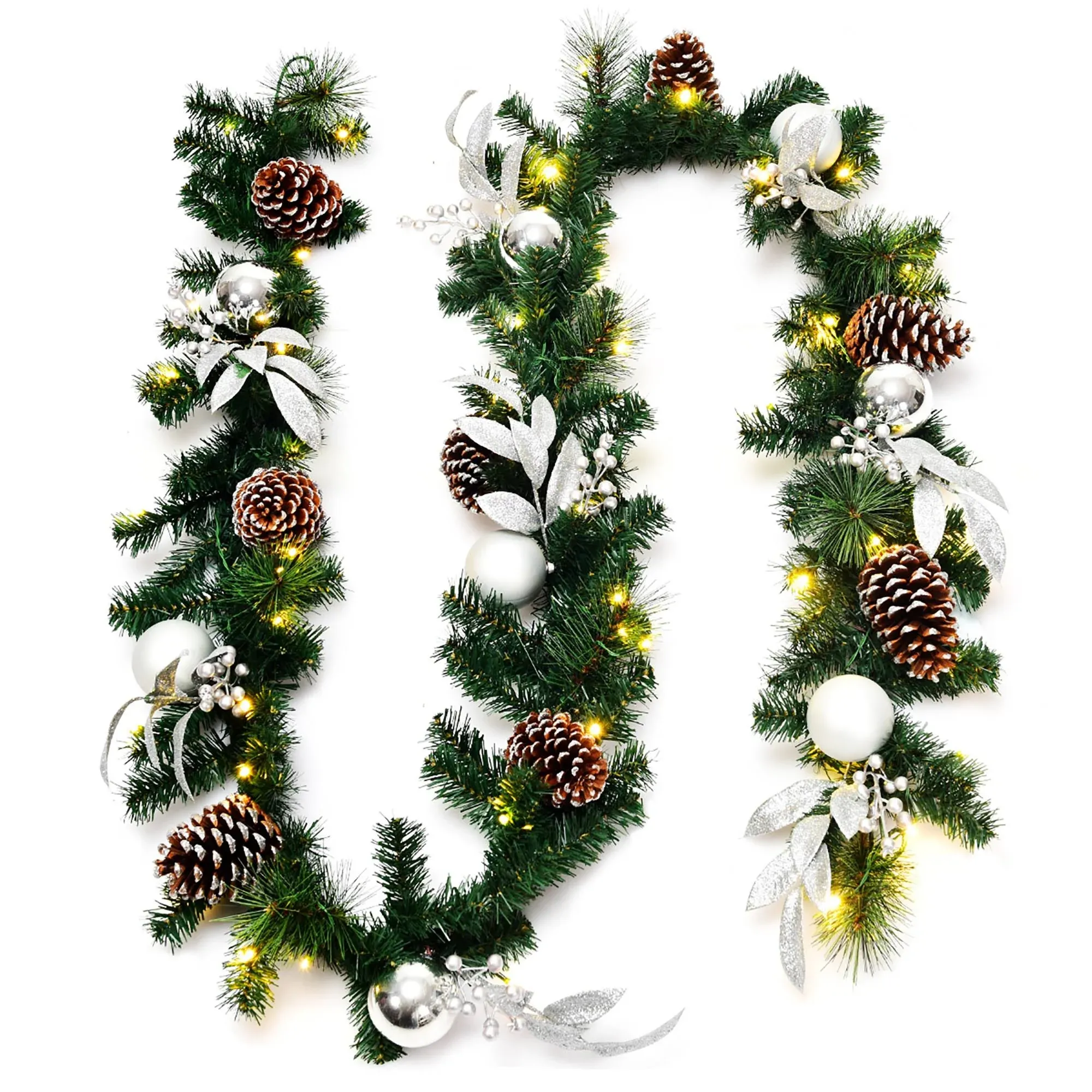 Costway 9 Feet Pre-Lit Artificial Christmas Garland with LED Lights