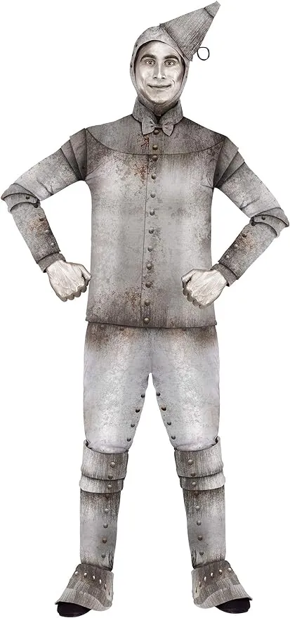 Adult Silver Tin Man Halloween Costume Shirt, Pants, Gloves, Boot Covers, Hood