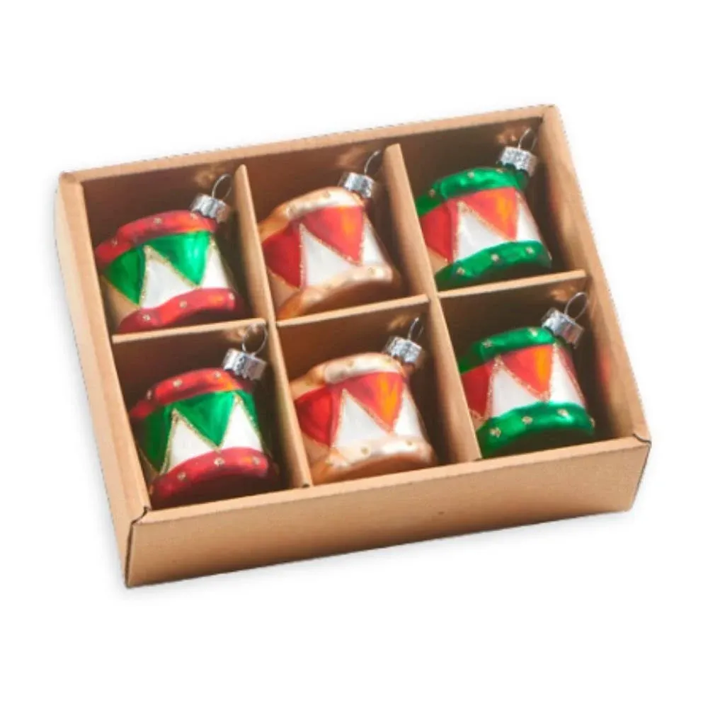 Raz 2" Box of 6 Drum Glass Christmas Ornament 4322835