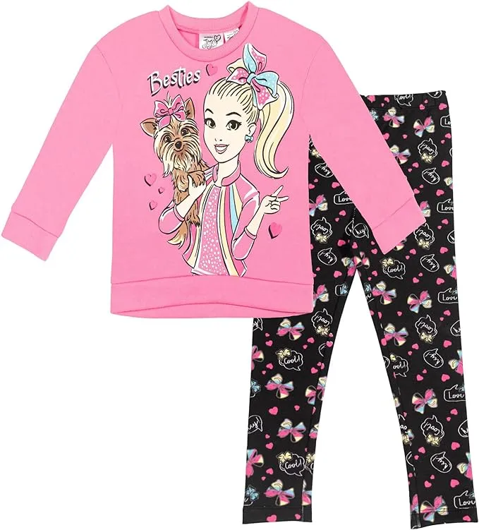 JoJo Siwa Big Girls Fleece Sweatshirt and Leggings Outfit Set Toddler to Big Kid