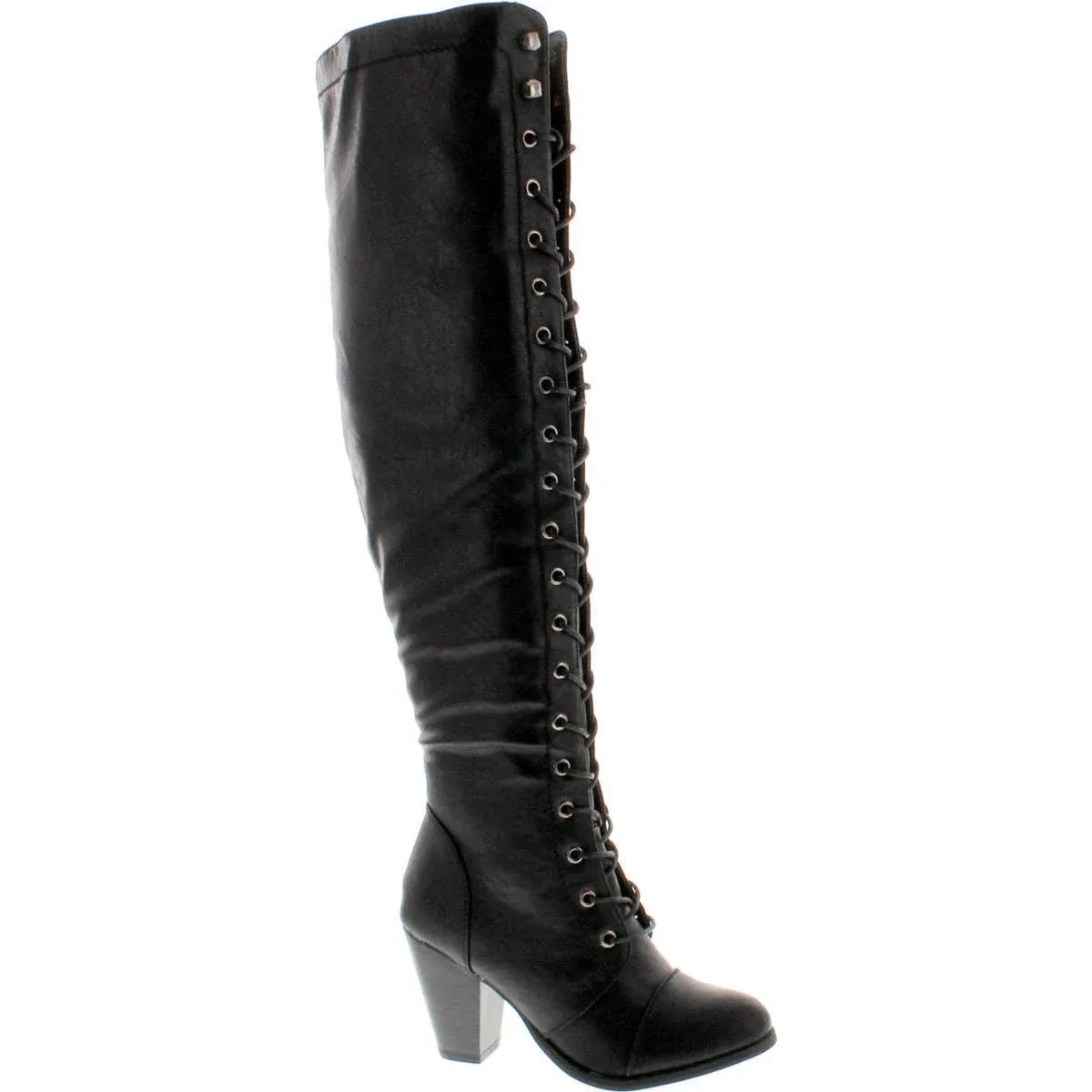 Forever Camila-48 Womens Chunky Heel Lace Up Over The Knee High Riding Boots, Black