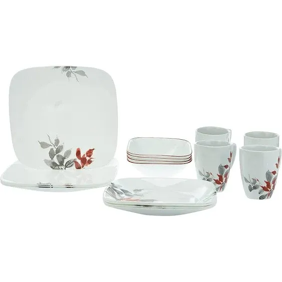 Corelle Boutique Square Kyoto Leaves 16-Piece Dinnerware Set