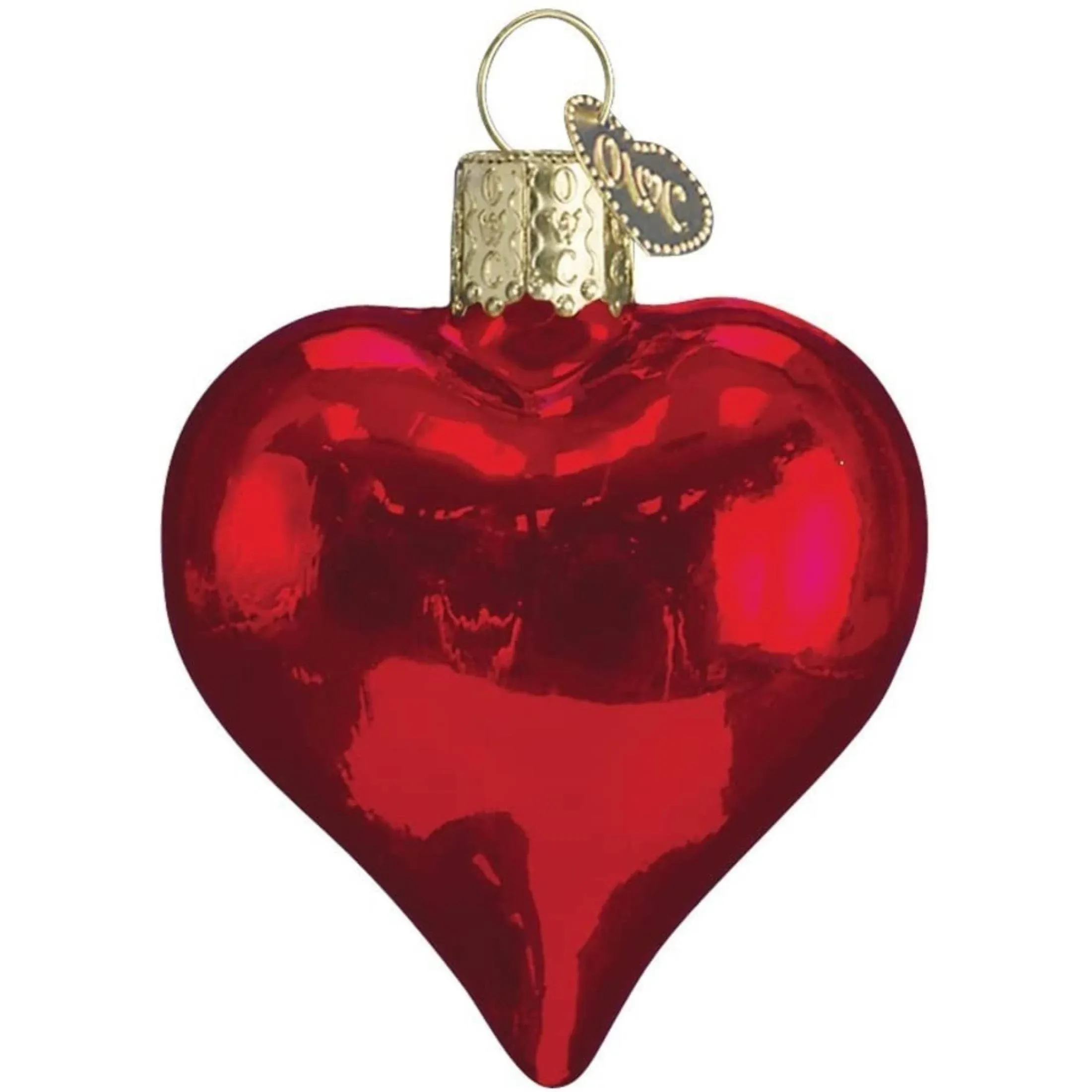 Old World Christmas Shiny Red Heart Glass Blown Ornament