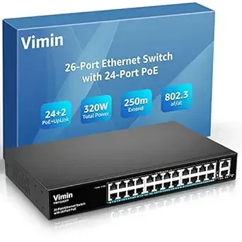 10 Port Fast Ethernet PoE+ Switch with 2 Uplink Ports, 8 Port 10/100Mbps PoE Network Switch Unmanaged Support IEEE802.3af/at, Extend 250m, Vlan, 120W PoE Budget, Metal Case, Wall-Mounted