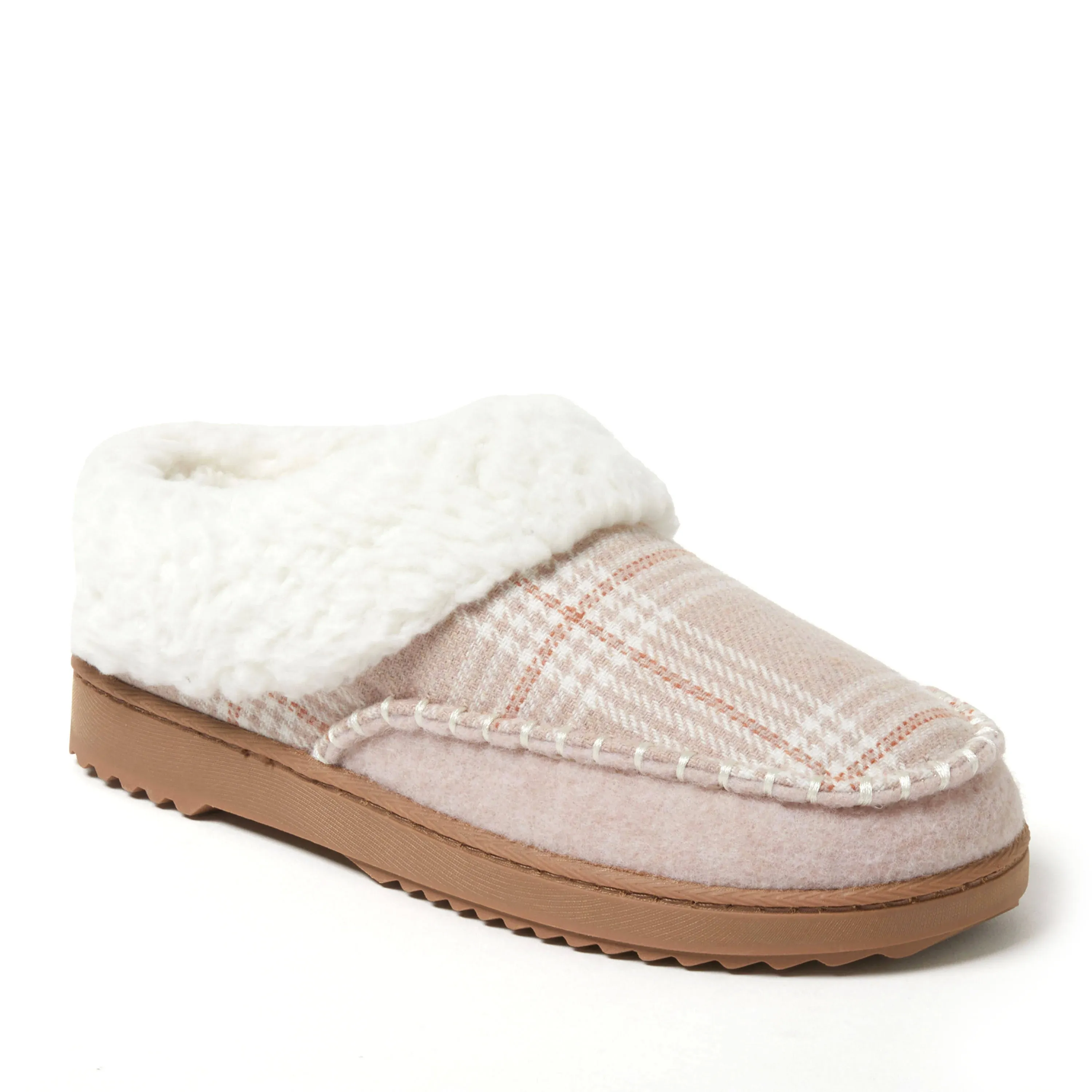 Dearfoams Women's Nyla Felted Plaid Moccasin Toe Clog Slippers